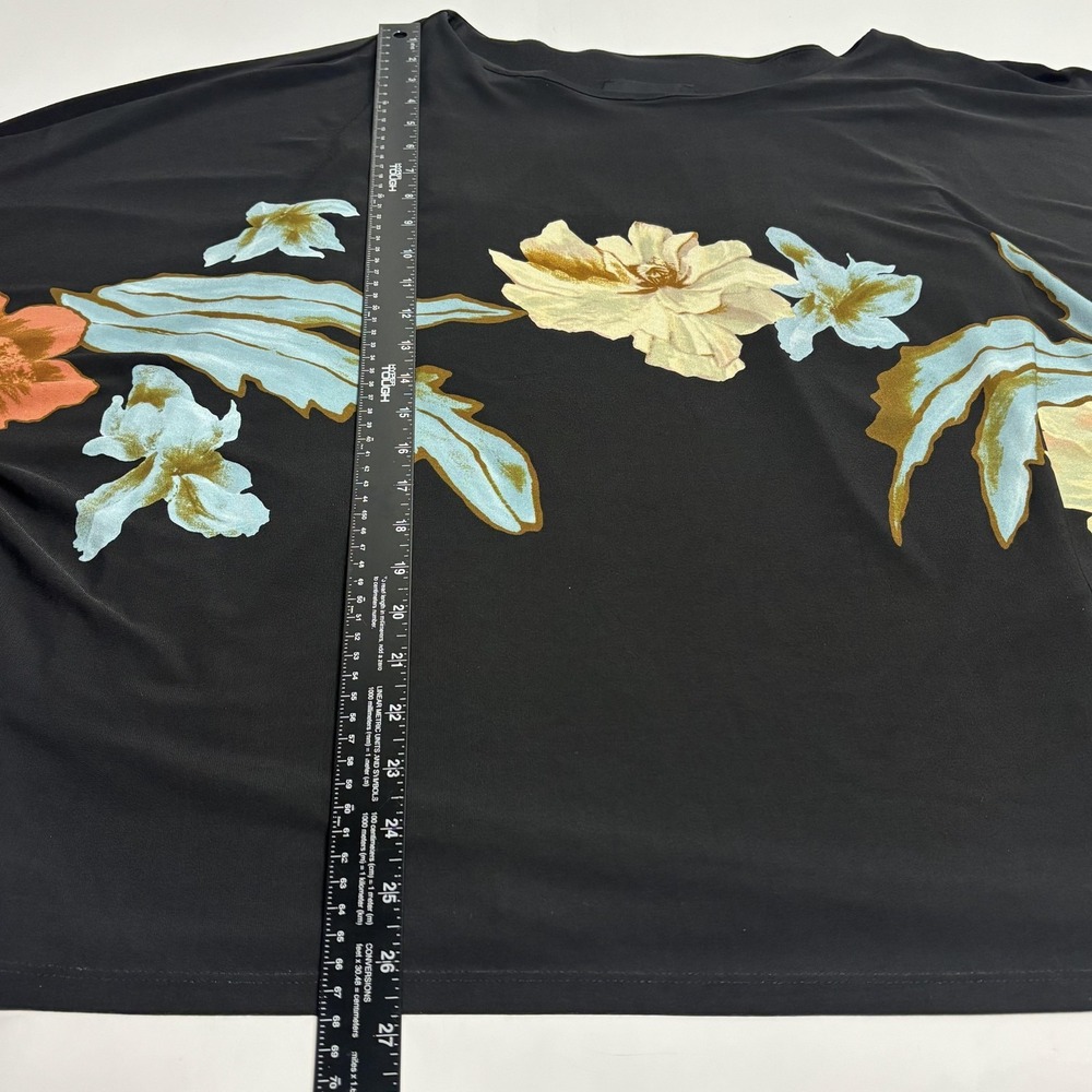 Frank Lyman Blouse Womens 14 Black Floral Kimono Sleeve Scoop Neck Tunic Top - Picture 8 of 13